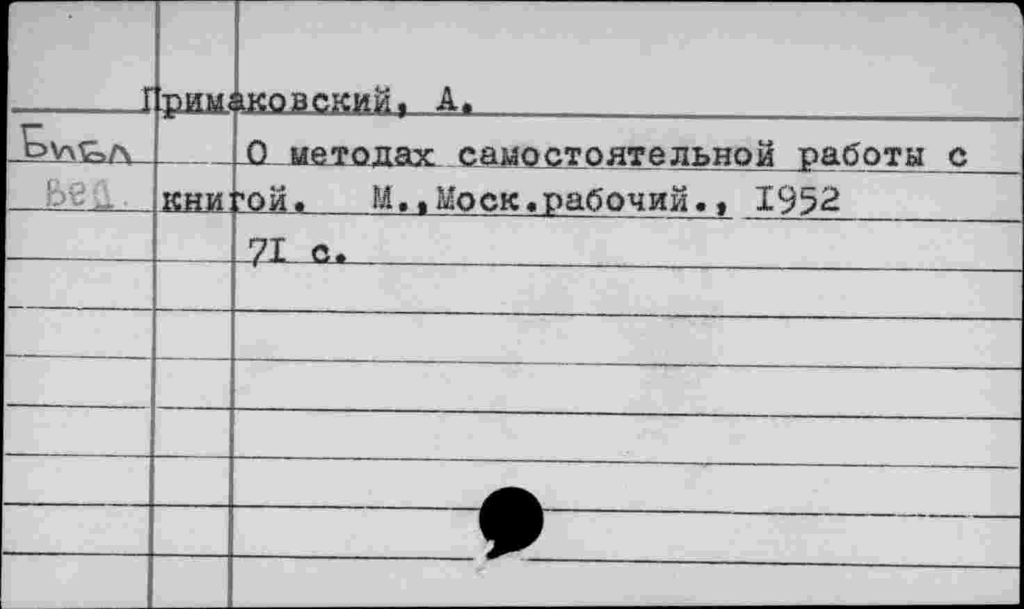 ﻿г	рима		 ккааский, А«
		кии	Л методах самостоятельной работы с ей« М.,Моск«рабочий«» 1952	 7Г с.
		
	 		—	А
		
		